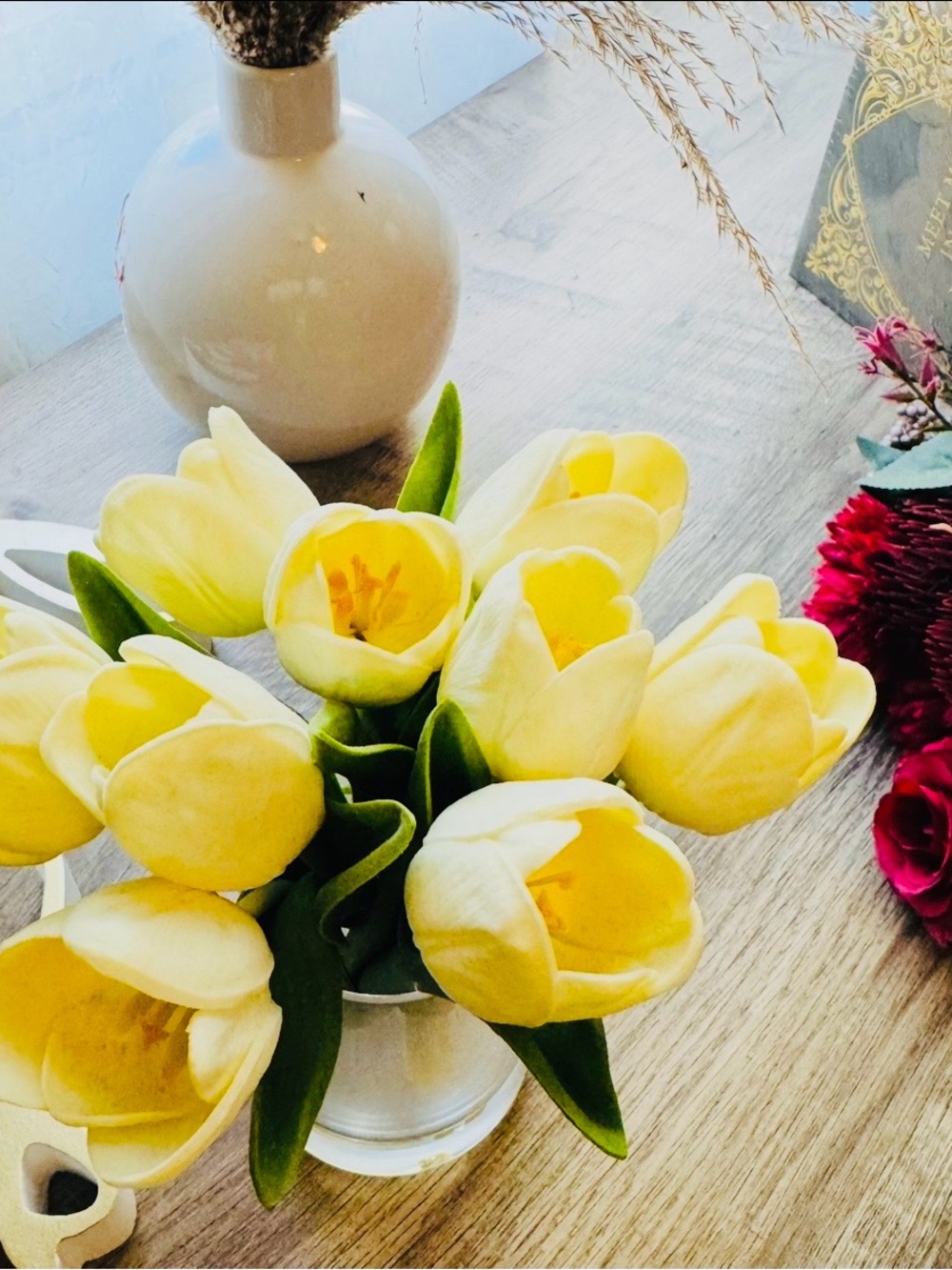 Yellow Tulip Bouquet Artificial Floral Arrangement - Home Accents